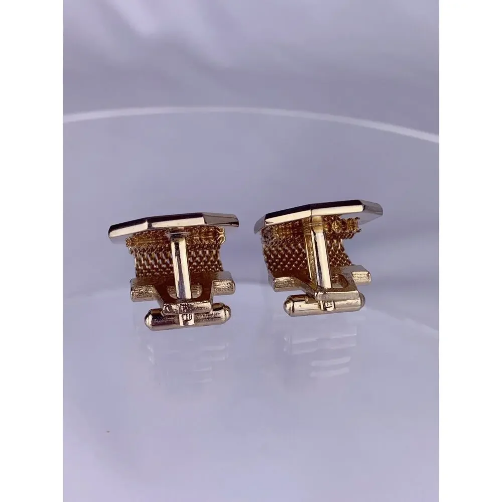 Ink Blot Pour Acrylic Mesh Wrap Cufflinks Gold Tone Hickok Modernist VTG O1